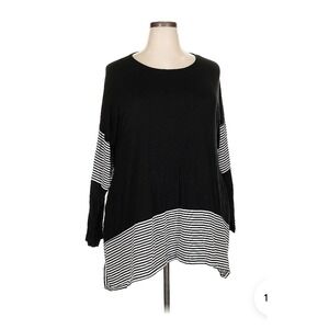 Womens Black White Striped Tunic Top Sz Larg Asymmetrical Long Sleeve Streetwear